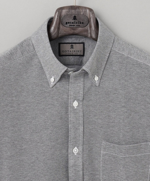 GOTAIRIKU 【吸汗速乾】クールマックス鹿の子 半袖ビズシャツ_ボタンダウン ライトグレー系