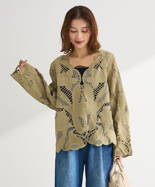 Green Parks レースカーディガン Khaki