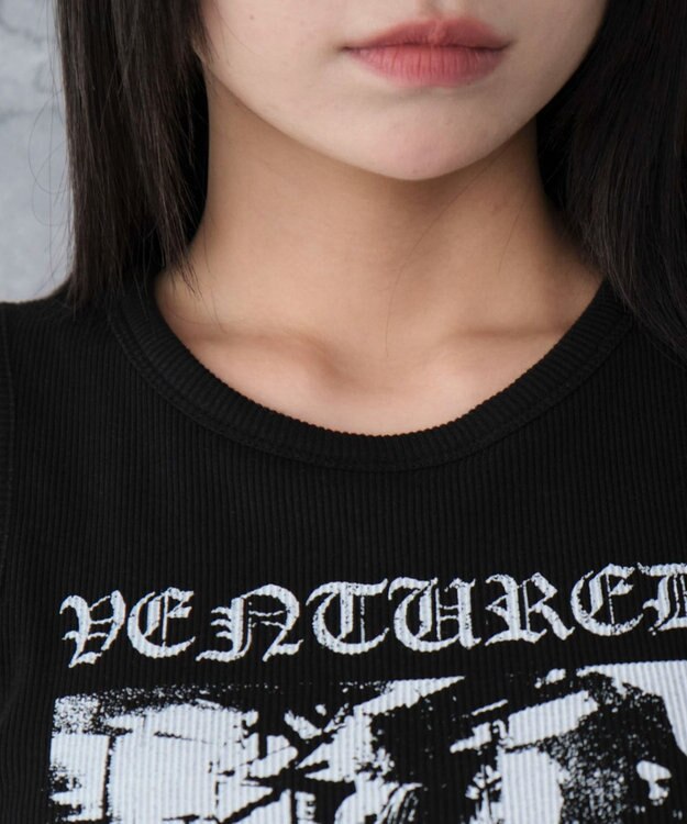 WEGO サイドレースアップグラフィックタンク ブラック