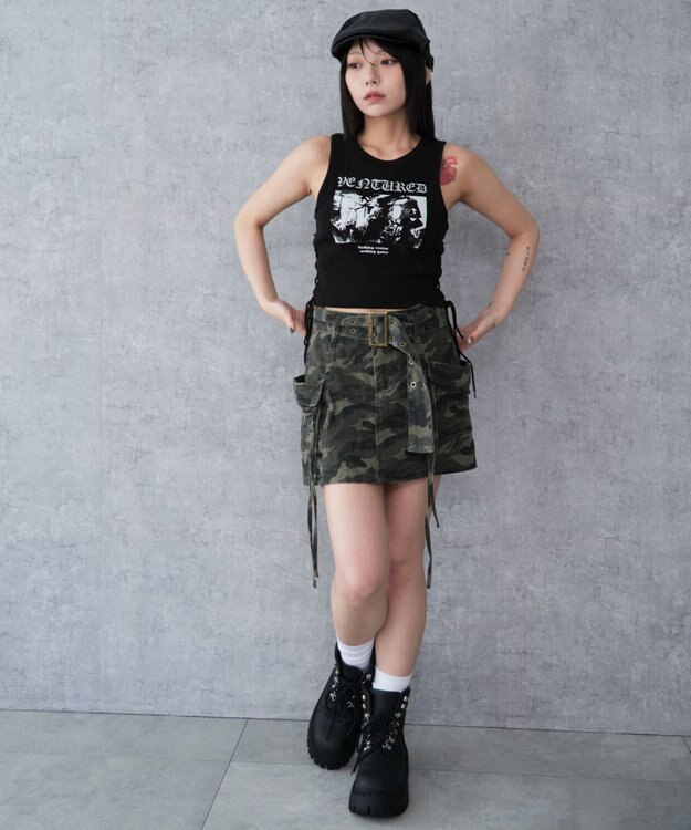 WEGO サイドレースアップグラフィックタンク ブラック