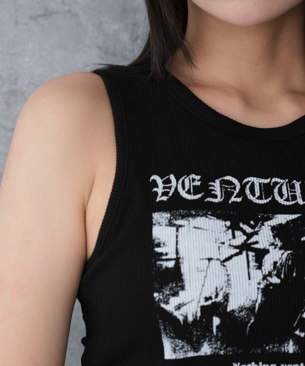 WEGO サイドレースアップグラフィックタンク ブラック