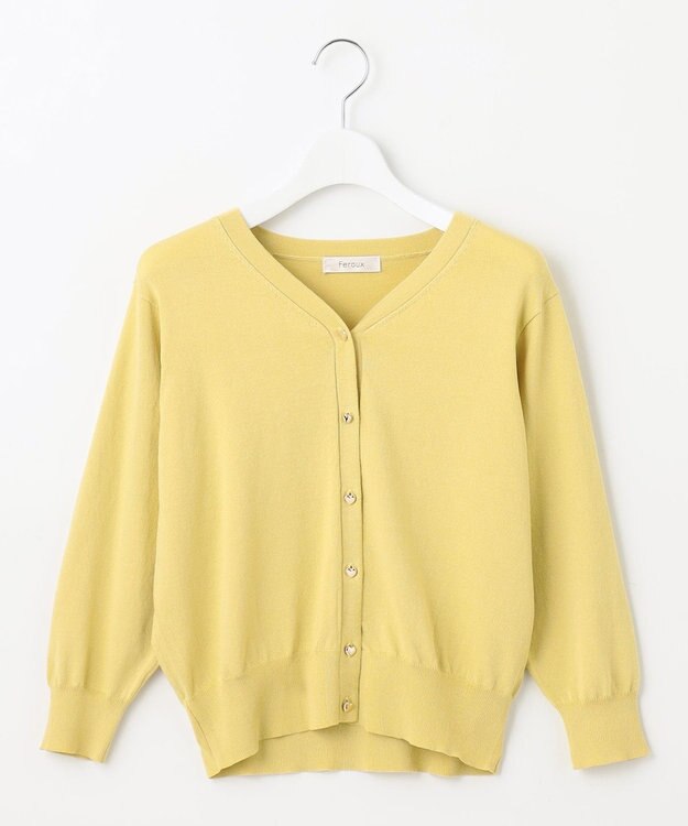 Feroux 【洗える・接触冷感・UVカット】ハートボタン7分袖 カーディガン イエロー系