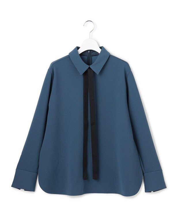 ICB マラボーテＷジョーゼット ボウタイ付きシャツカラートップス ブルーグレー系
