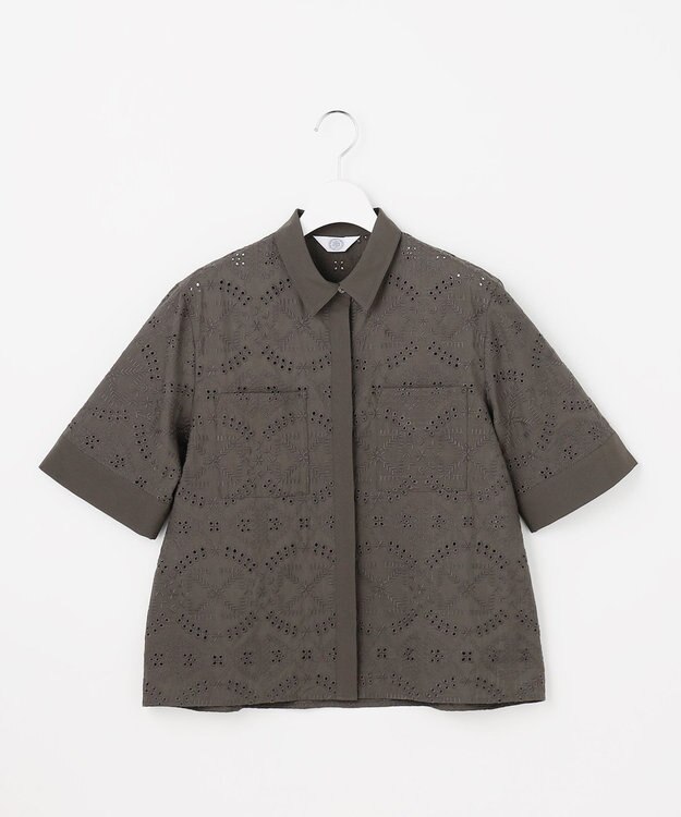 J.PRESS LADIES L 【一枚で着映え】エンブロイダリー ボクシーシャツ ダークブラウン系