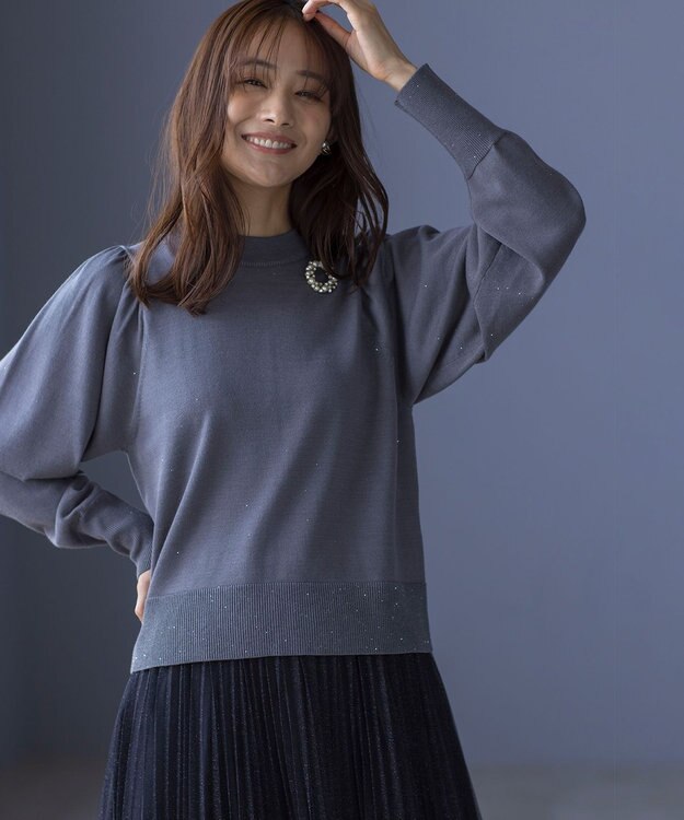 組曲 【WEB限定】ELENAスパンコールバックパール ニット チャコールグレー系