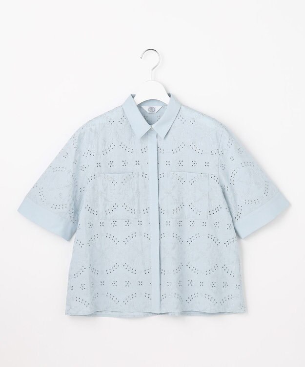 J.PRESS LADIES L 【一枚で着映え】エンブロイダリー ボクシーシャツ サックスブルー系