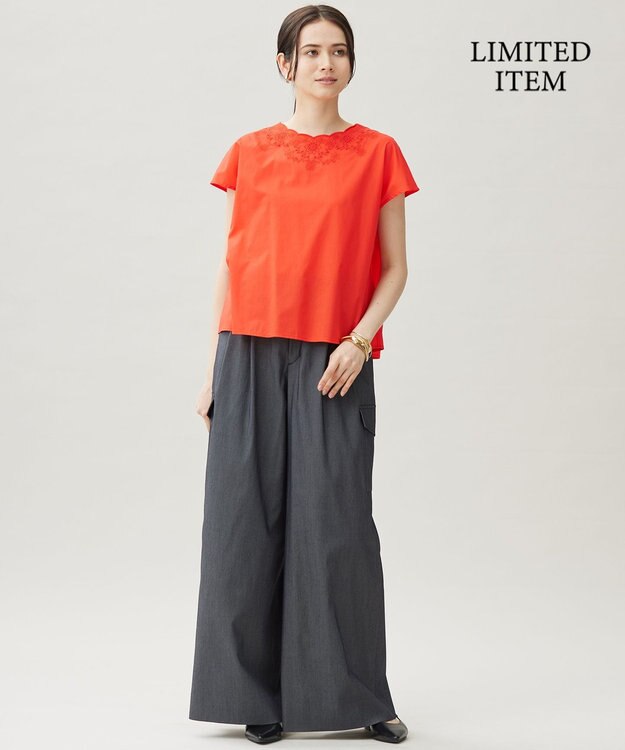 自由区 S 【WEB限定・接触冷感・洗える】エンブロイダリーローンプルオーバー ブラウス マンダリン