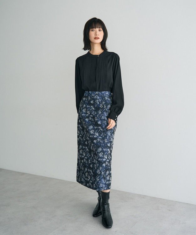 YECCA VECCA ジャガードナロースカート Navy