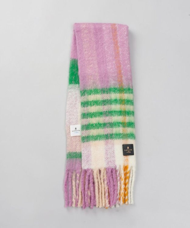 AURORA 【 LANVIN en Bleu （ランバン オン ブルー）】モコモコマルチカラーチェックマフラー ベージュ