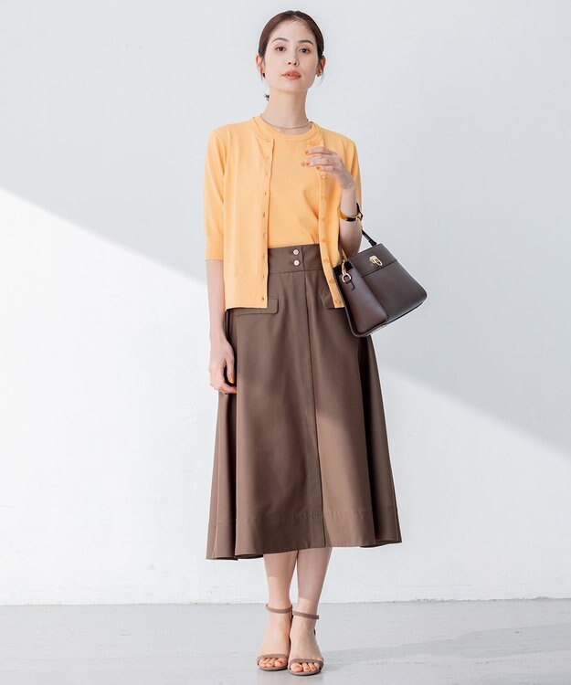 組曲 【5色展開・洗える】MINA半袖 カラーカーディガン オレンジ系