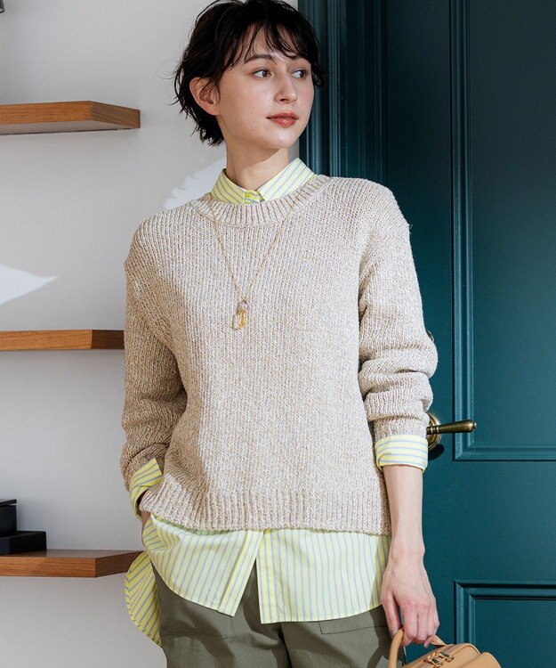 23区 L 【先行予約】コットンコードミックス クロップド ニット サンドミックス