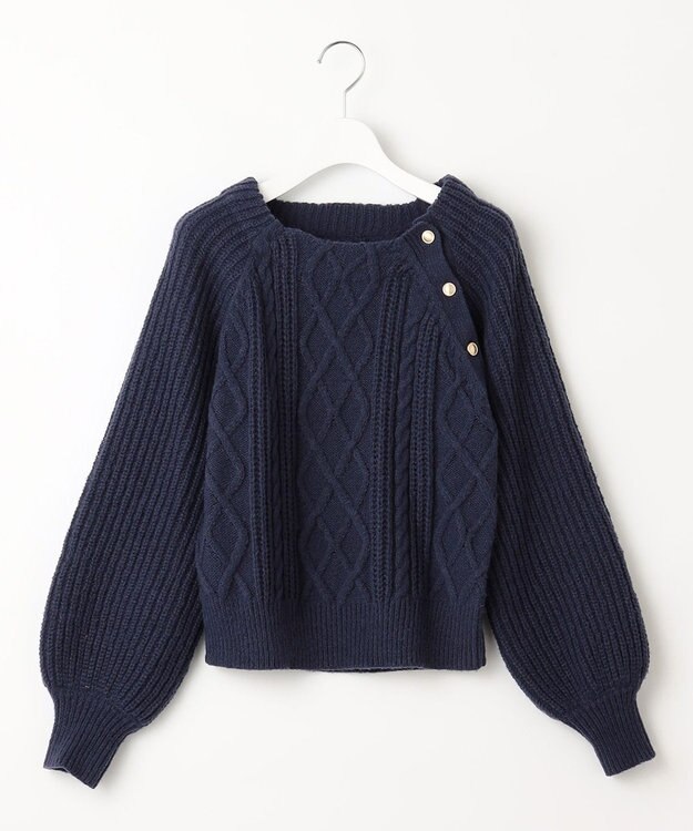 Feroux 【洗える】金釦ケーブル ニット ネイビー系