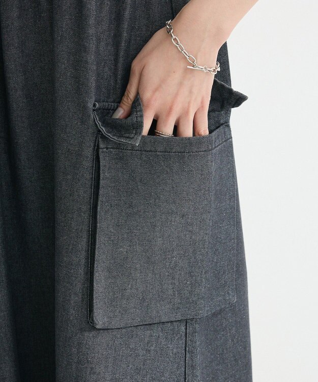 Green Parks カーゴポケットデニムキャミワンピース Black