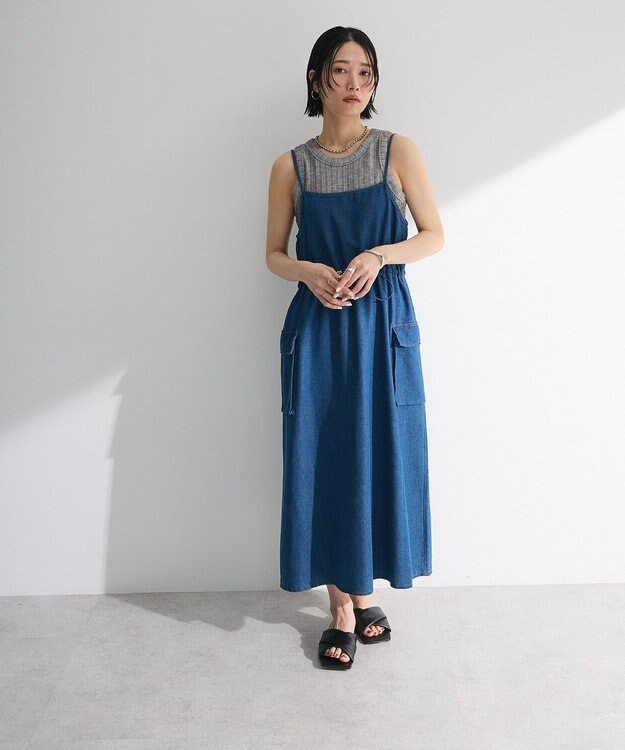 Green Parks カーゴポケットデニムキャミワンピース Indigo