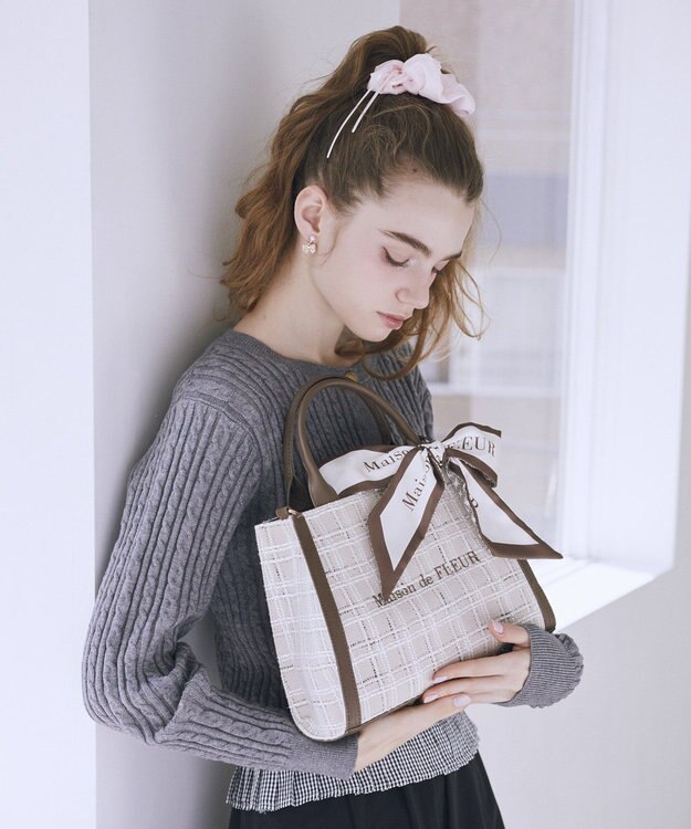 Maison de FLEUR スカーフ付きツイード2Wayバッグ Brown