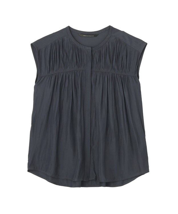 YECCA VECCA <<接触冷感>>フレンチスリーブギャザーブラウス Navy