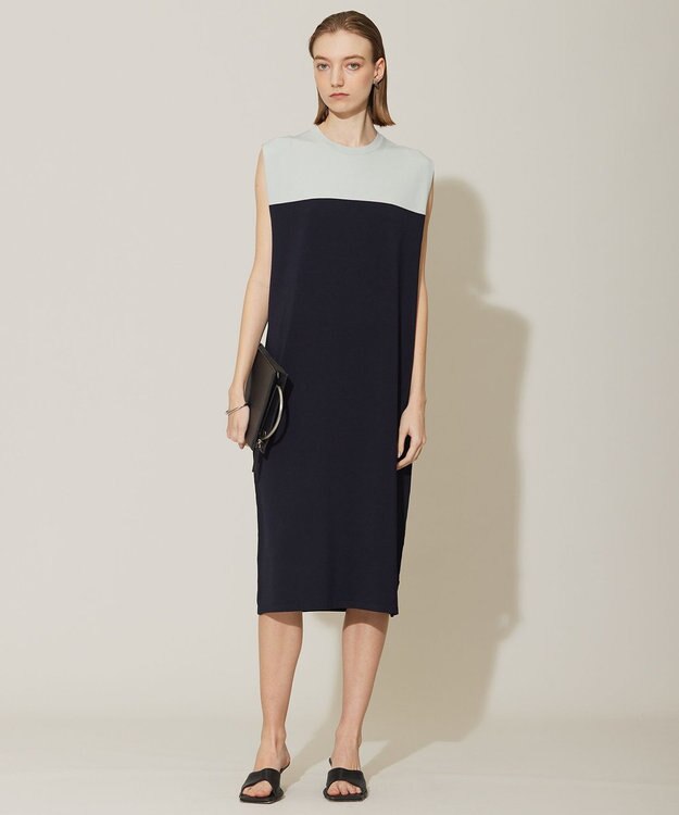 ICB 【WEB限定カラーあり・接触冷感・UVケア・洗える】 シンセティックハイゲージ ワンピース アイスグレー×ネイビー系