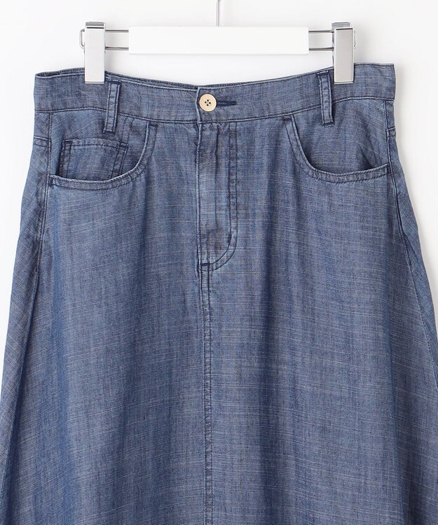 自由区 L 【洗える】テンセルリネンデニム  スカート ネイビー系