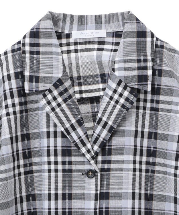 Green Parks 綿麻混裾ドロスト開襟シャツジャケット Check