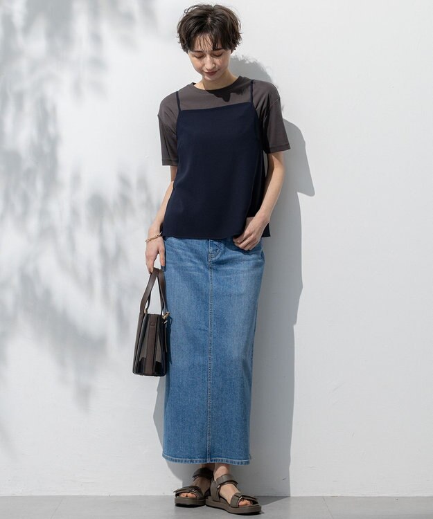 23区 【速乾性/汗じみ防止】半袖 クロップド IT Tシャツ ダークブラウン系