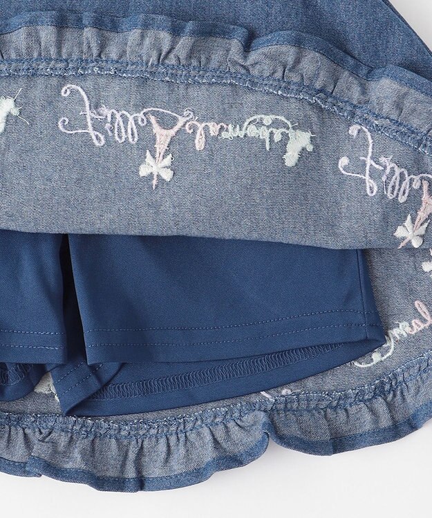 ANY KIDS 裾 ロゴ刺繍 スカパン デニムブルー