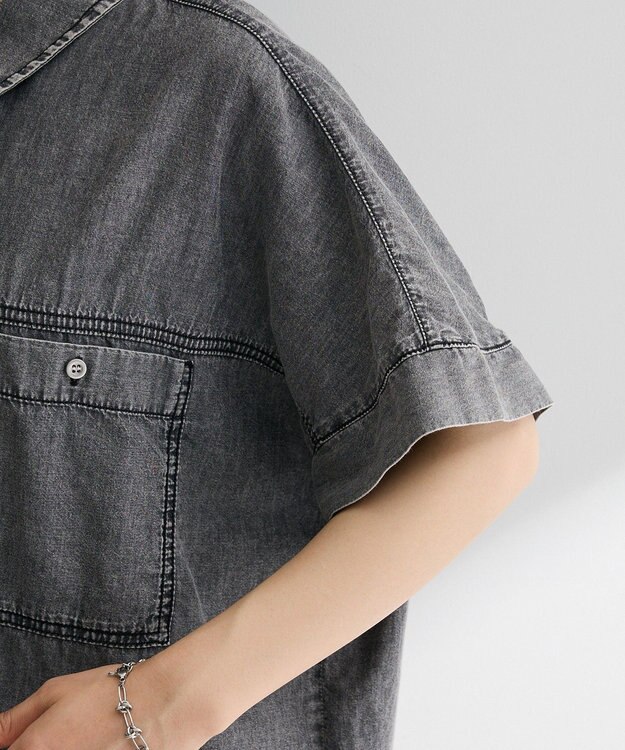 Green Parks シアーデニム２ＷＡＹビックドルマンシャツ Black
