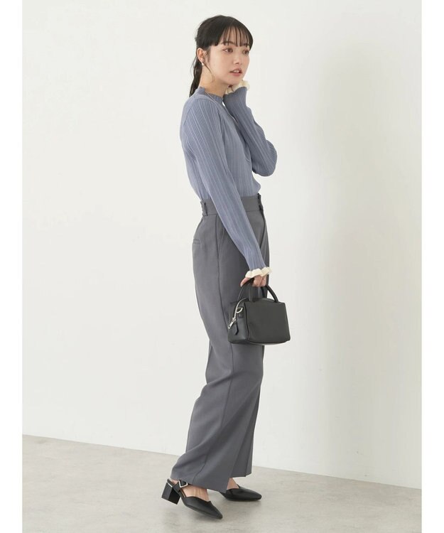 earth music&ecology 配色フリルニットプルオーバー Ice Blue