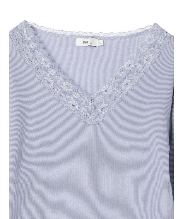 earth music&ecology レースＶネックテレコインナー Grayish Blue