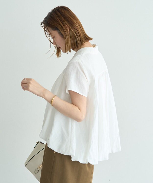 YECCA VECCA 刺繍カラーバルーンヘムブラウス Off White
