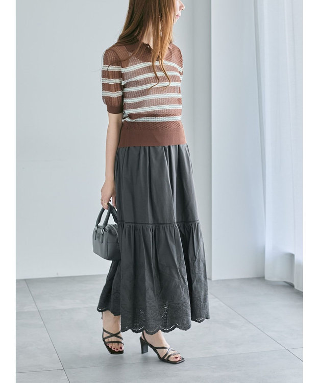 Te chichi エンブロイダリーティアードスカート チャコールグレー