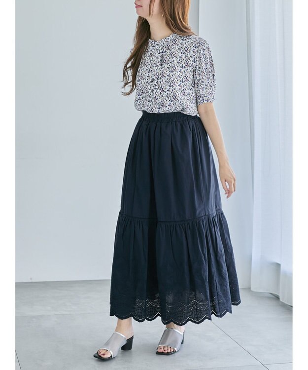 Te chichi エンブロイダリーティアードスカート ネイビー