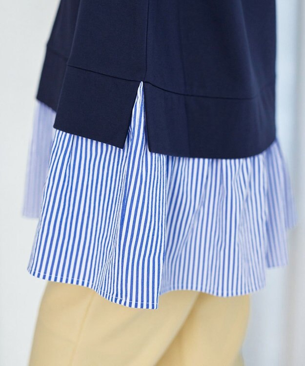 Tiaclasse L 【洗える】ポンチドッキングギャザーパーカー　 ネイビー×ストライプ