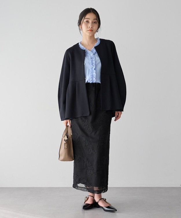 YECCA VECCA フラワー柄刺繍メッシュスカート Black