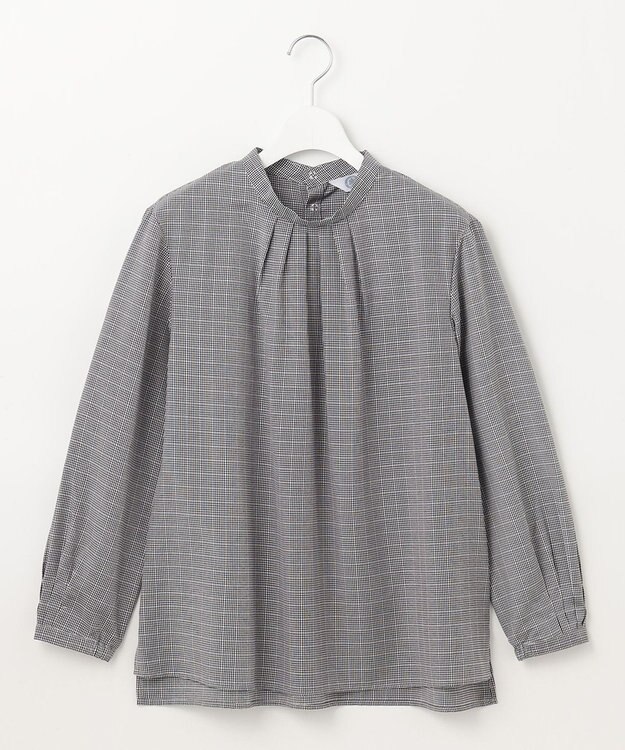 J.PRESS LADIES L 【洗える】セルロース チェック スタンドカラー ブラウス ネイビー系3