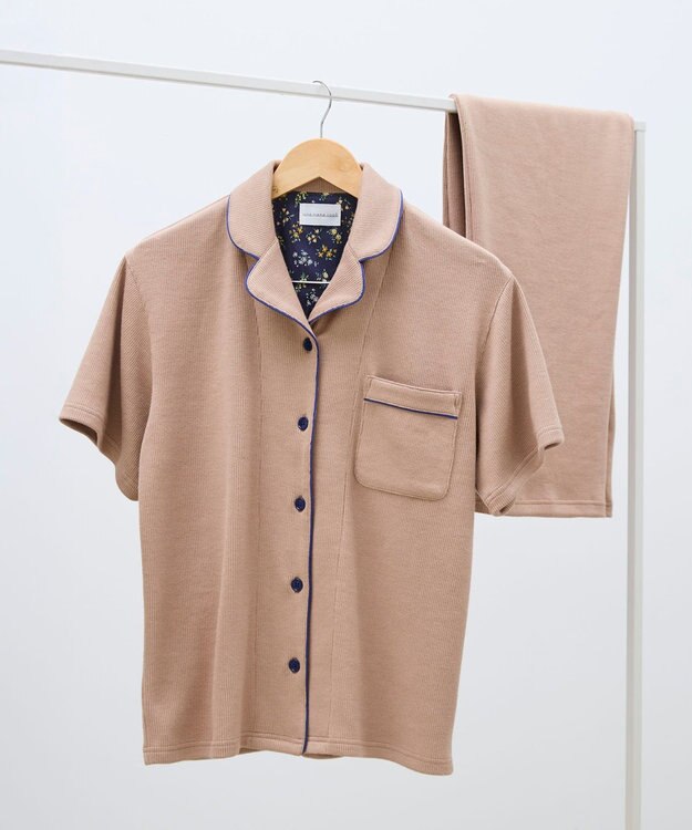 une nana cool 【綿混】ソフトコットンリブ 半袖開襟パジャマ MADE WITH LIBERTY FABRIC ベージュ