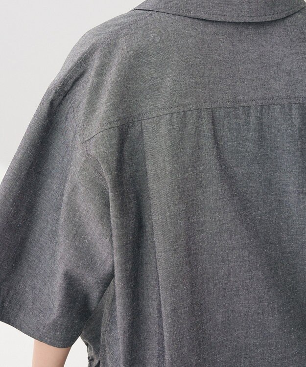 Green Parks 綿麻混裾ドロスト開襟シャツジャケット Gray Mixture