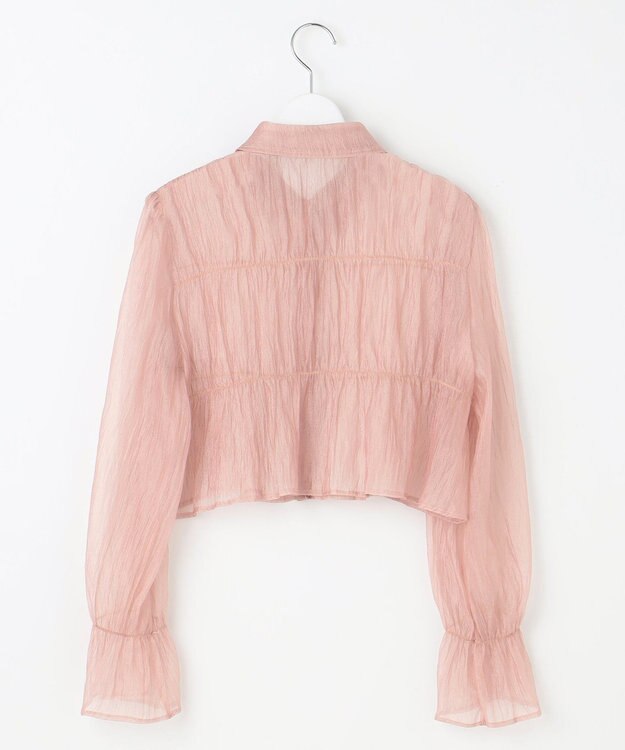 Feroux 【洗える】シャーリングシアー シャツ ピンク系