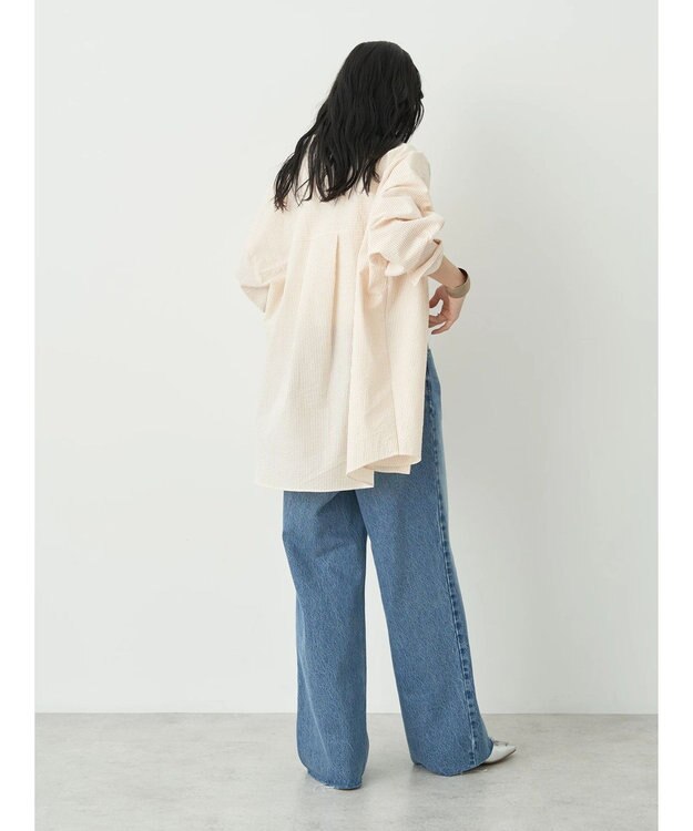 earth music&ecology ウ゛ィンテージ加工セルフカットワイドデニム Medium Indigo