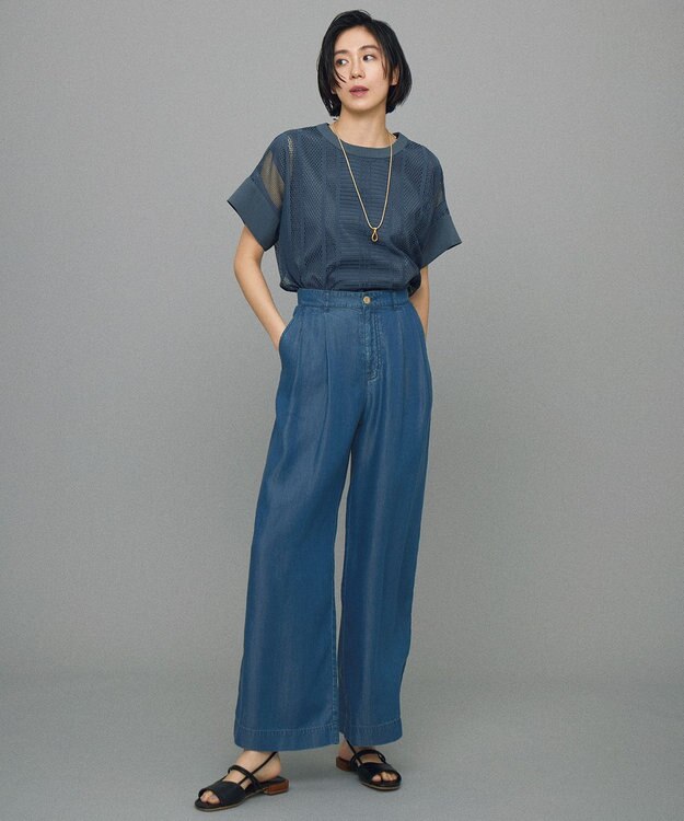 自由区 L 【洗える】レースエッジ Tシャツ&タンクトップセット トップス インク