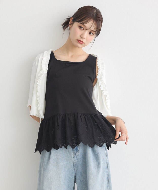 earth music&ecology コットンレースヘムインナー Black