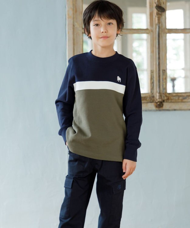 J.PRESS KIDS 【100-130cm】ブル刺繍 ブロッキングトレーナー ネイビー系2