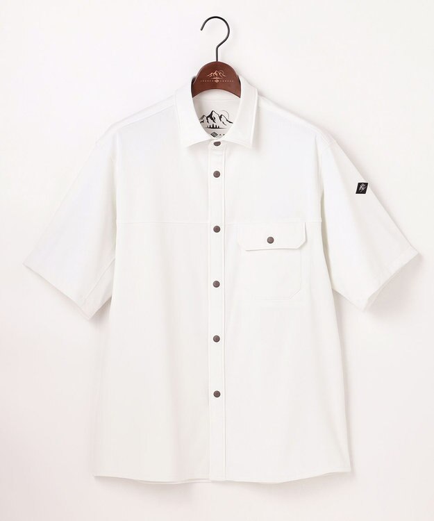 JOSEPH ABBOUD MOUNTAIN 【UVカット/接触冷感】SOLAMENT トリコットメッシュ 半袖 シャツ ホワイト系