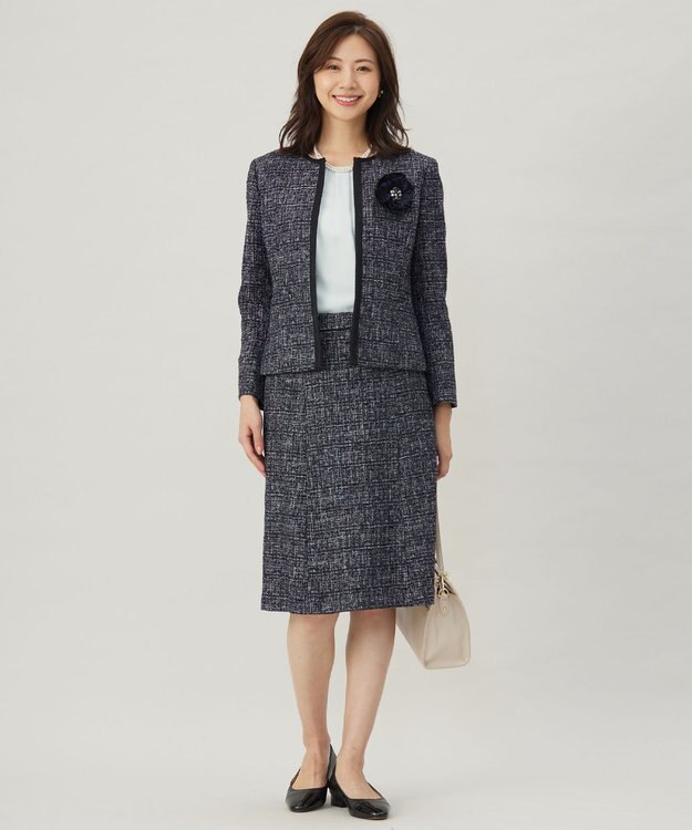 J.PRESS LADIES 【セットアップ対応】ファンシーツイード ノーカラー ジャケット ネイビーミックス系