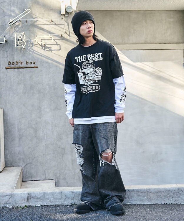 WEGO 【ユニセックス着用ITEM】グラフィックアンサンブルT（LS） ブラック