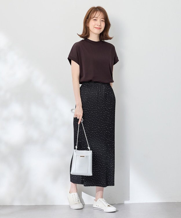 ANY 【UVケア/接触冷感】モックネックフレンチスリーブＴシャツ ブラウン