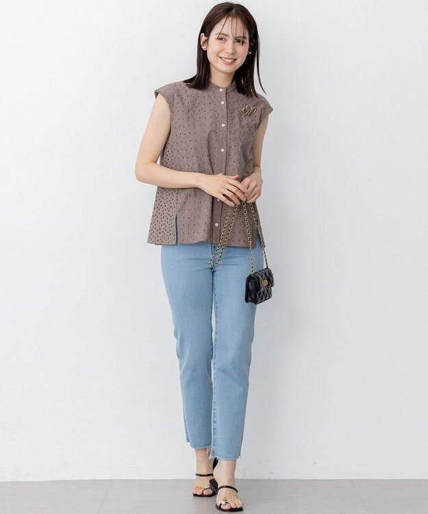 組曲 L エンブロイダリーレースノースリーブ ブラウス モカグレー系9