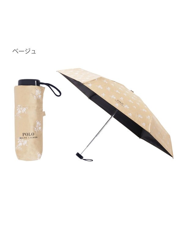 MOONBAT 【WEB限定/UV遮蔽率100％/晴雨兼用】POLO RALPH LAUREN （ポロ ラルフローレン）晴雨兼用日傘 折りたたみ傘 コンパクト 花柄 ベージュ