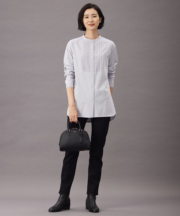 J.PRESS LADIES L シャツジャージー バンドカラー カットソー ライトグレー系