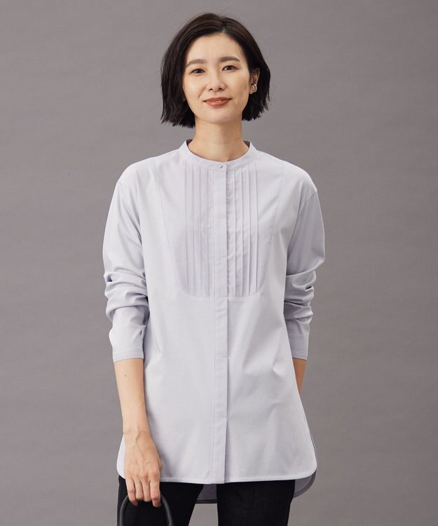 J.PRESS LADIES L シャツジャージー バンドカラー カットソー ライトグレー系