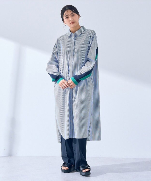 YECCA VECCA リブMIXシャツワンピース Stripe